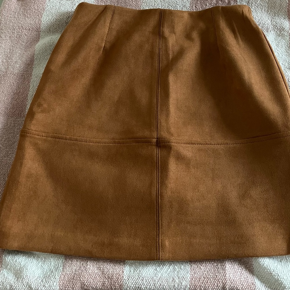 Tan faux suede vintage mini skirt .